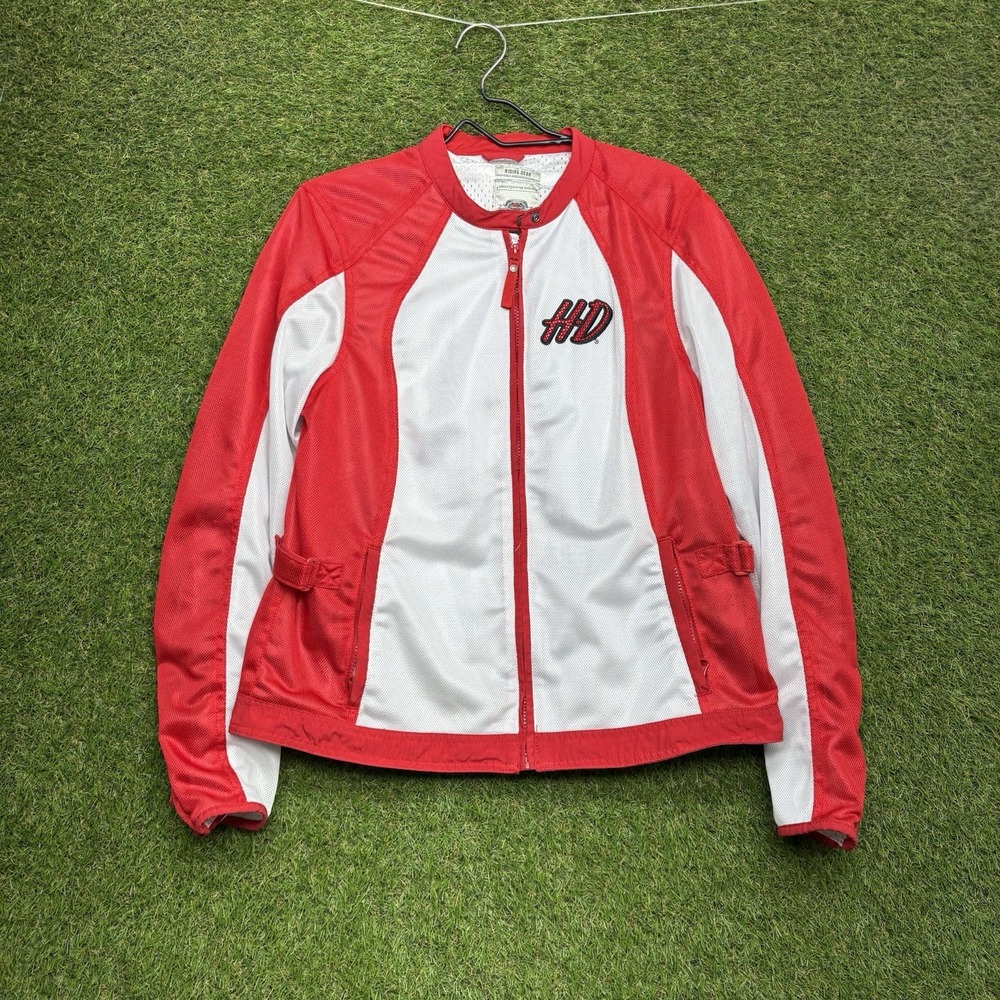 Harley Davidson Jacket Womens XL Red White Mesh Armor Cooling Pockets Zip